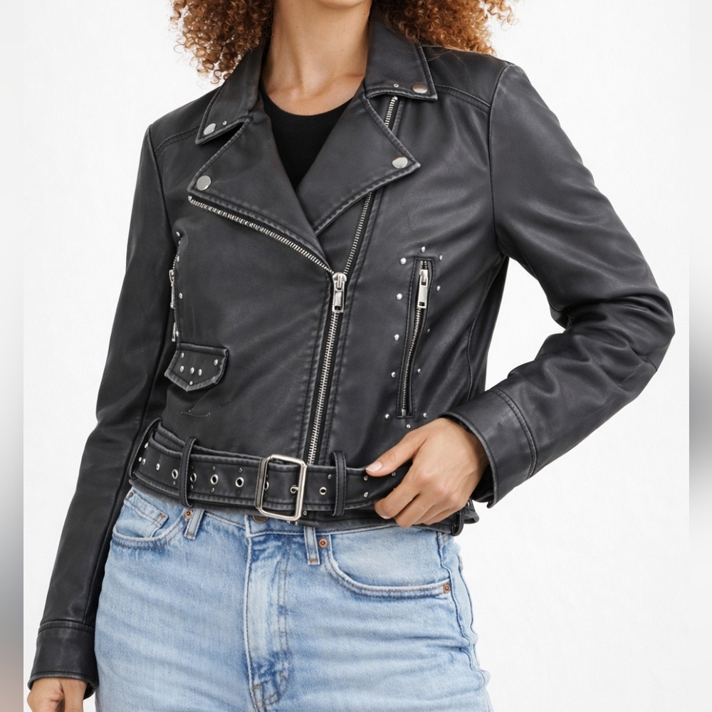 Forever 21 Black Studded Faux Leather Moto Jacket